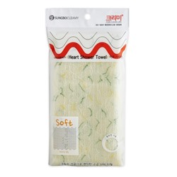 Sungbo Cleamy Мочалка для тела с плетением «Сетка» и рисунком "Heart Shower Towel" (средней жёсткости) размер 28 см х 95 см / 200