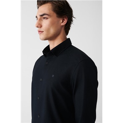 Черная рубашка, 100 % хлопок, классический воротник Добби, стандартный крой