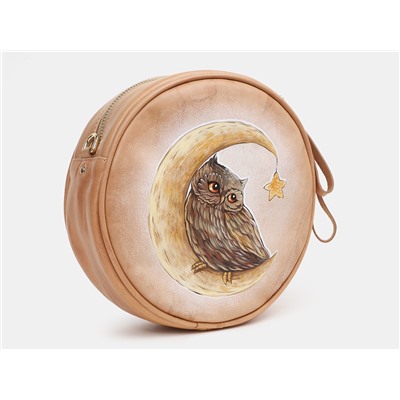 Бежевая кожаная сумка с росписью из натуральной кожи «W0045 Beige Совёнок»