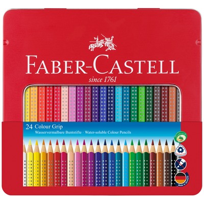 Карандаши цветные Faber-Castell "Grip", 24цв., трехгран., заточен., метал. упак.