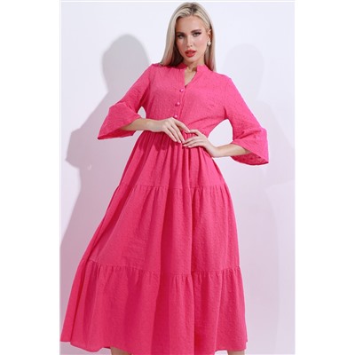 Платье длинное ярко-розовое