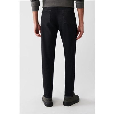 Мужские антрацитовые берлинские винтажные потертые гибкие зауженные джинсовые брюки E003512