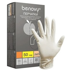 Перчатки смотровые Benovy (Бинови) ВE.LPS.NT.002 р-р М латекс, нестер.опудр.натур. цвет. №1 (50) (500)