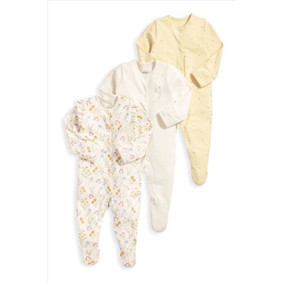 Mamas & Papas Yellow Botanical Garden Sleepsuits 3 Pack