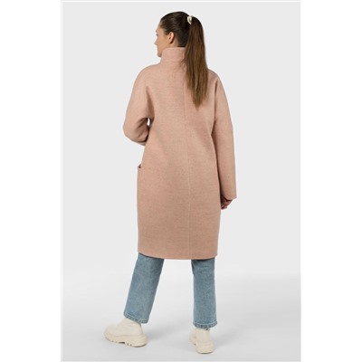 02-3120 Пальто женское утепленное валяная шерсть бежево-розовый
