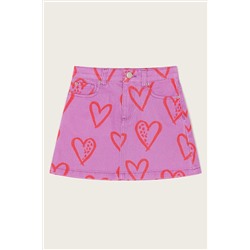 Monsoon Purple Heart Print Denim Skirt