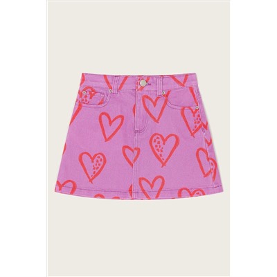 Monsoon Purple Heart Print Denim Skirt