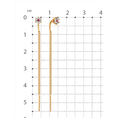 Серьги-продёвки из золочёного серебра с нат. рубином и родированием 925 пробы п7-586з415