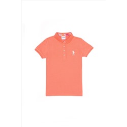 Базовая футболка с воротником-поло лососевого цвета для девочек Неожиданная скидка в корзине