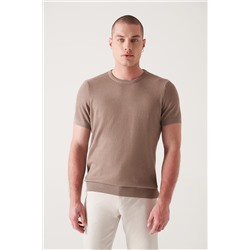 Норковая футболка из модального трикотажа с круглым вырезом, текстурированная ребристая, стандартная посадка