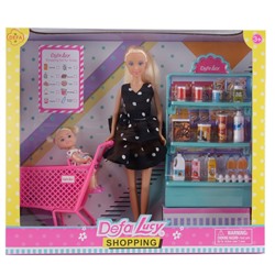 Игровой набор с куклами DEFA Lucy "Покупка продуктов" (2 шт., 29 и 10 см, аксесс., черный)