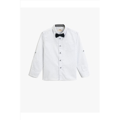 Рубашка с галстуком-бабочкой, длинный рукав, один карман, детальный хлопок 3SKB60015TW