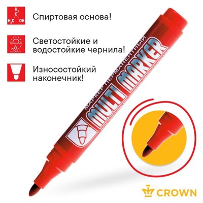 Маркер перманентный 3.0 мм, Crown Multi Marker, красный