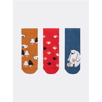 Высокие детские носки мультипак (3 пары) разноцветные с рисунком в виде медведей