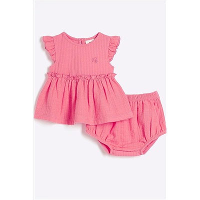 River Island Baby Girls Coral Cheesecloth Bloomer Set