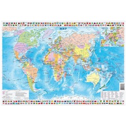 Карта настольная Мир и Россия двусторонняя 1:80млн., 1:18млн., 0,49х0,34м.