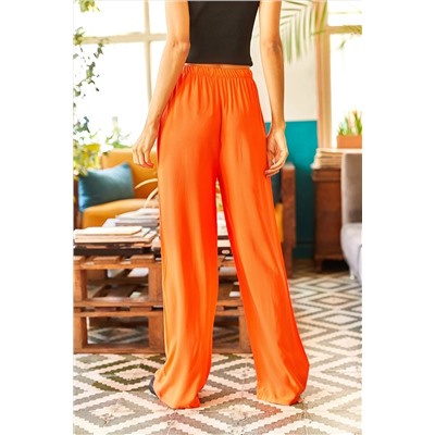 Женские оранжевые брюки-палаццо из висконовой ткани с поясом PNT-19000169
