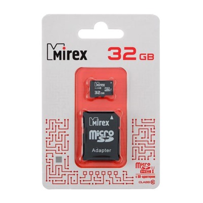 Карта памяти Mirex microSD, 32 Гб, SDHC, UHS-I, класс 10, с адаптером SD