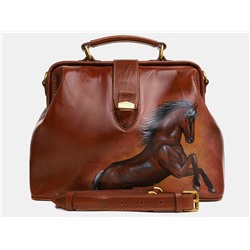 Коньячная кожаная сумка с росписью из натуральной кожи «W0023 Cognac Брамби»