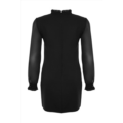 Черное шифоновое мини-платье с прямыми рукавами и деталями TWOAW24EL00303