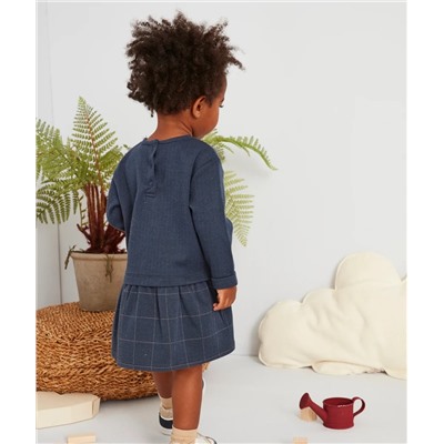 ROBE AVEC PULL INTÉGRÉ BLEU MARINE BÉBÉ FILLE AVEC POMPONS COLORÉS