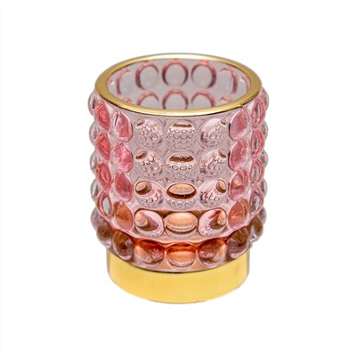 Декоративный подсвечник из цветного стекла 7x7x8 см, розовый, золотой