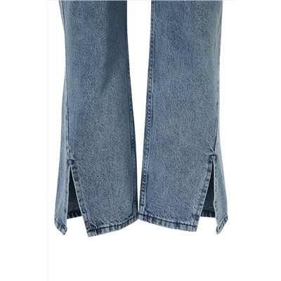 Синие джинсы с завышенной талией и детальным вырезом TBBSS22JE0614
