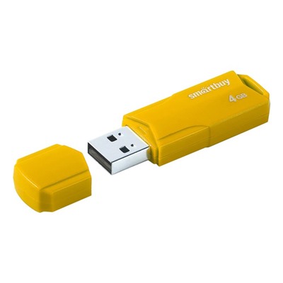 Флешка Smartbuy 4GBCLU-Y, 4 Гб, USB2.0, чт до 25 Мб/с, зап до 15 Мб/с, желтая