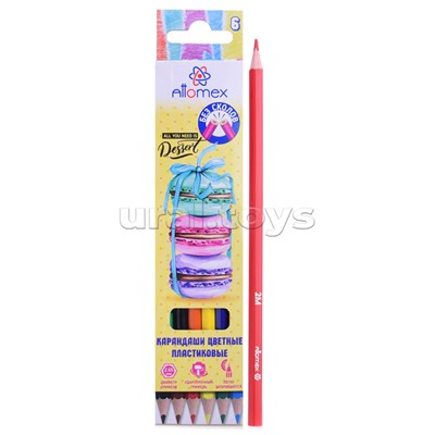 Карандаши цветные пластиковые "Attomex. Dolce Vita" 6 цветов, 2М, диаметр грифеля 2,65 мм, шестигранные, в картонной коробке