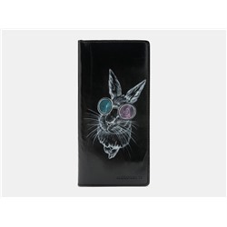 Кожаное портмоне с росписью из натуральной кожи «PR001 Black Кролик в очках»