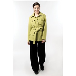 01-10348 Пальто женское демисезонное (пояс) Пальтовая ткань лайм
