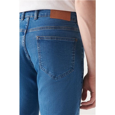 Мужские синие зауженные джинсовые брюки из лайкры антикварного кроя E003529