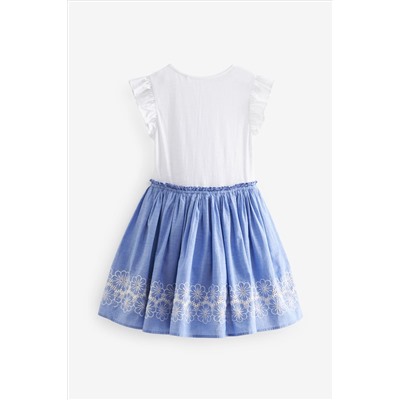 Blue/White Embroidered Skirt Dress (3-12yrs)