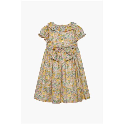 Trotters London Yellow Liberty Print Lemon Elysian Day Smocked Cotton Dress