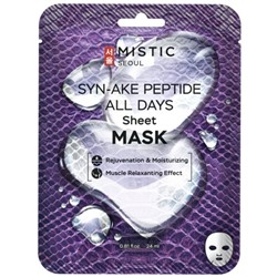 MISTIC SYN-AKE PEPTIDE ALL DAYS Sheet MASK Тканевая маска для лица с пептидом змеиного яда 24мл