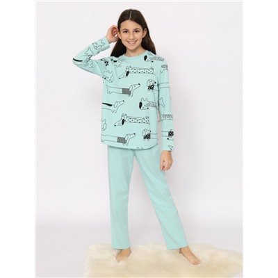 CSJG 50175-49 Пижама для девочки (джемпер, брюки),светло-бирюзовый