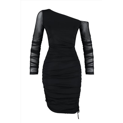 Черное трикотажное платье из тюля на приталенной подкладке TPRAW24EL00105