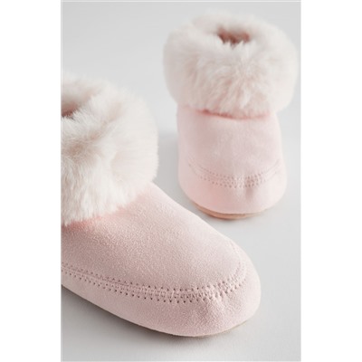 The White Company Pink Faux Fur Boot Slippers