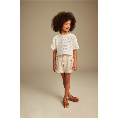 Neutral Embroidered Shorts (3-16yrs)