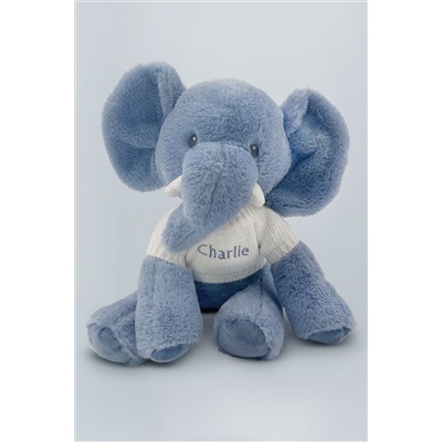 Babyblooms Blue Personalised Elephant Soft Toy with Stripe Pyjamas