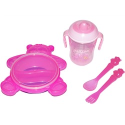 Набор детской посуды (тарелка, ложка, поильник) (цвета в асс-те) Бусинка 146БУС