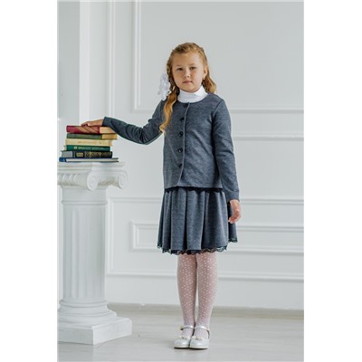 Жакет детский школьный из милано серый на пуговицах с кружевом Dress Code