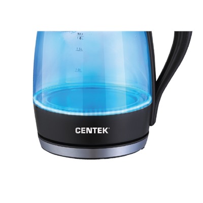 Чайник Centek CT-0042 Black стекло, 1.8л, 2200Вт, внутренняя LED подсветка, кнопка