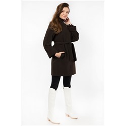 01-09075 Пальто женское демисезонное (пояс) Пальтовая ткань шоколад