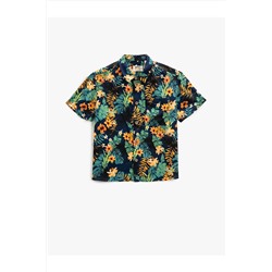 Рубашка с коротким рукавом и цветочным принтом, с одним карманом, 3SKB60078TW