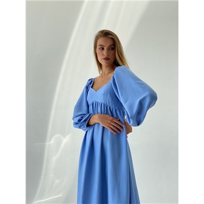 6620 Платье-миди с пышными рукавами голубое