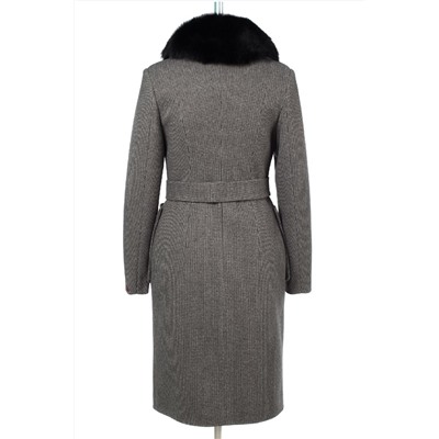 02-3109 Пальто женское утепленное (пояс) Микроворса серо-черный