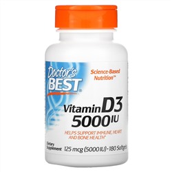 Doctor's Best, витаминD3, 125мкг (5000МЕ), 180капсул