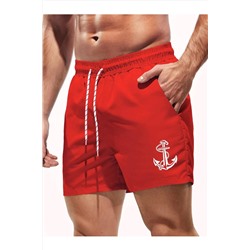 Красные мужские базовые купальники стандартной длины с принтом якоря, шорты для плавания
