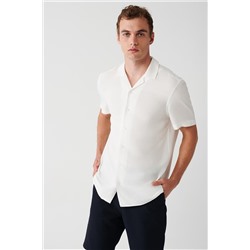 Белая рубашка, 100% вискоза, открытый воротник, короткий рукав, стандартный крой
